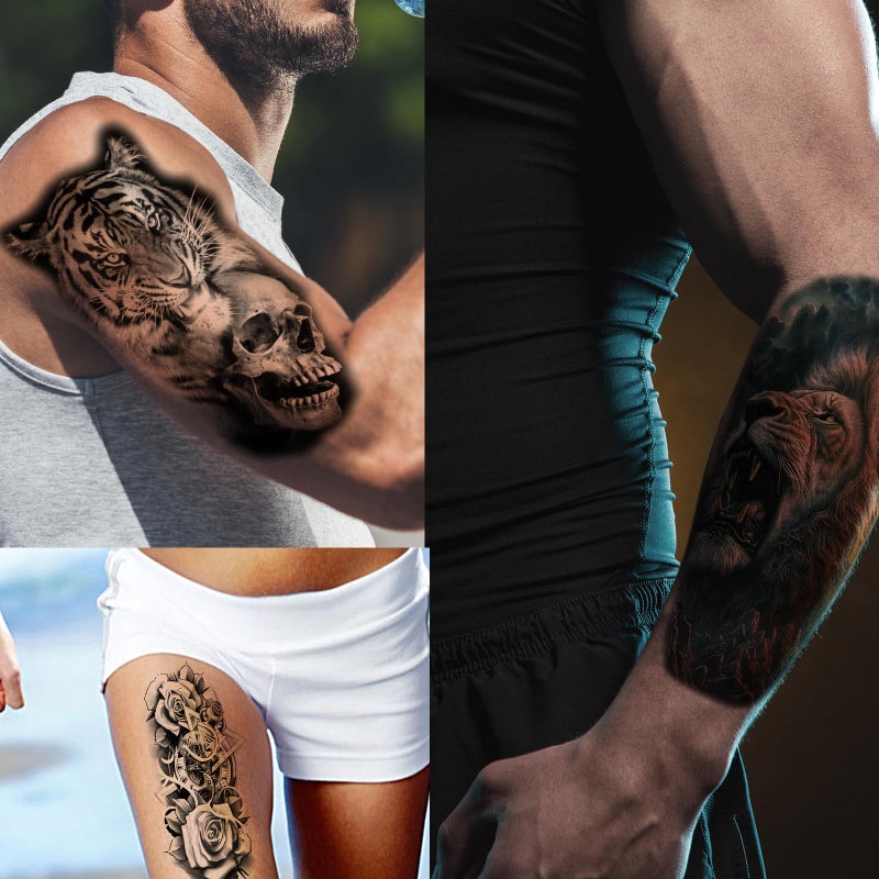 Zomme 82 Sheets Temporary Tattoos Stickers, Fake Body Arm Chest Shoulder Tattoos for Men and Women, Halloween Temporary Tattoos Black Fake Skull Skeleton Tattoos for Halloween Cosplay - Image 4