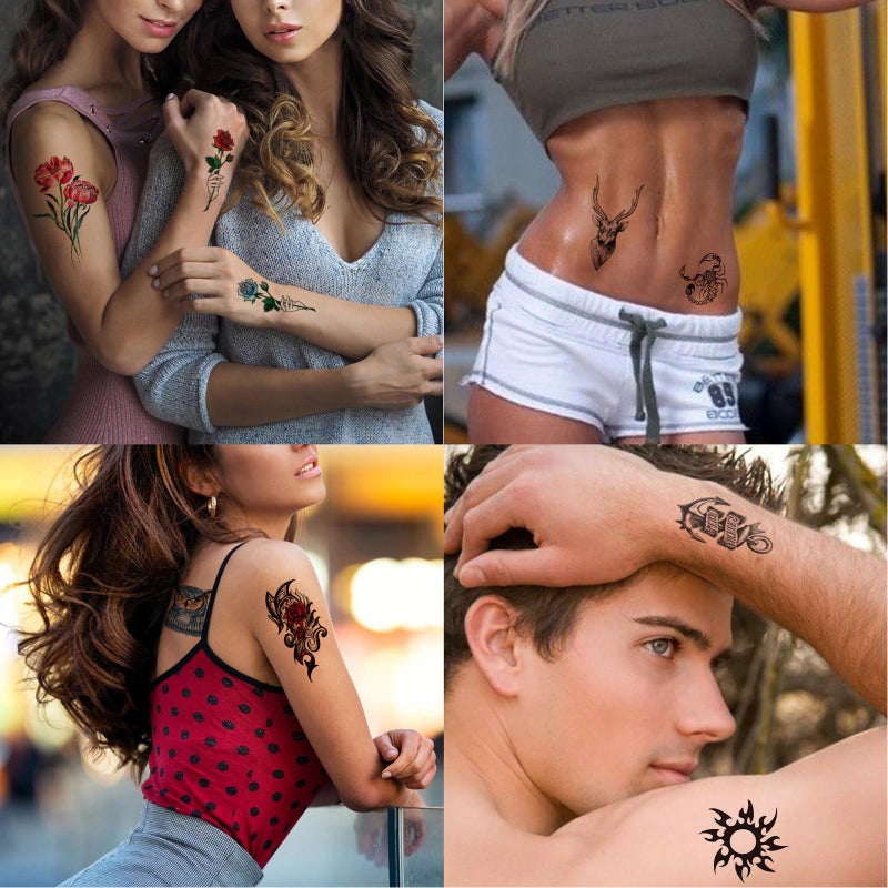 Zomme 82 Sheets Temporary Tattoos Stickers, Fake Body Arm Chest Shoulder Tattoos for Men and Women, Halloween Temporary Tattoos Black Fake Skull Skeleton Tattoos for Halloween Cosplay - Image 5