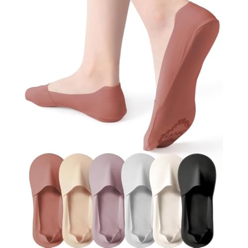 WKLOUYHE No Show Socks, 6 Pairs Breathable and Cool No Show Socks Low Cut Women Invisible, Comfortable Women Flat Socks with Non-Slip Heel Grips_Free Size,Multicolour - Image 1