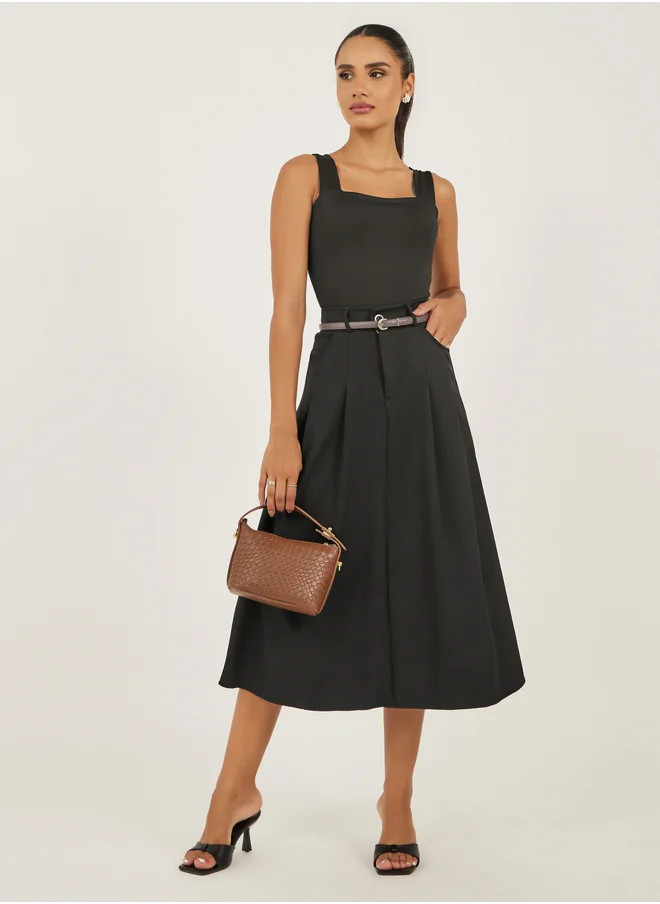 ستايلي Styli Pleated Mid Rise A-Line Skirt