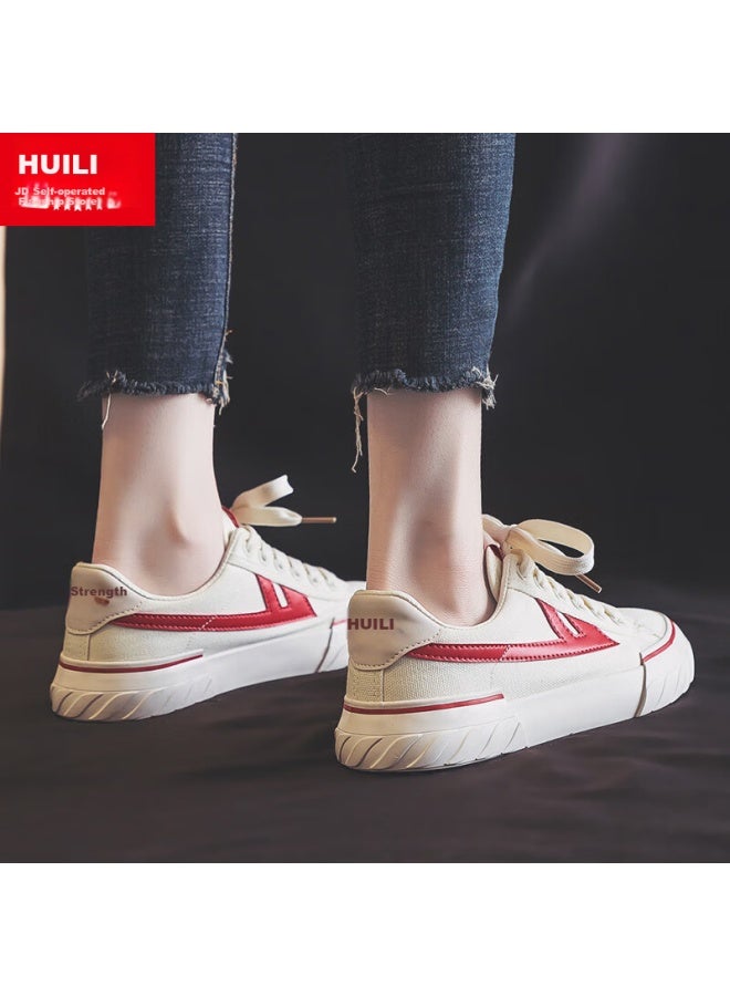 Pull Back Warrior Men's Casual Shoes Men's Spring Classic All-match Comfortable Couple Canvas Shoes Beige Red 42 - Image 3