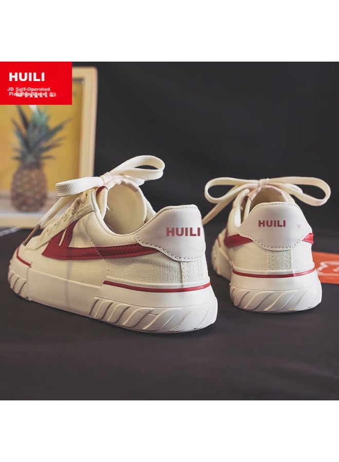Pull Back Warrior Men's Casual Shoes Men's Spring Classic All-match Comfortable Couple Canvas Shoes Beige Red 42 - Image 2