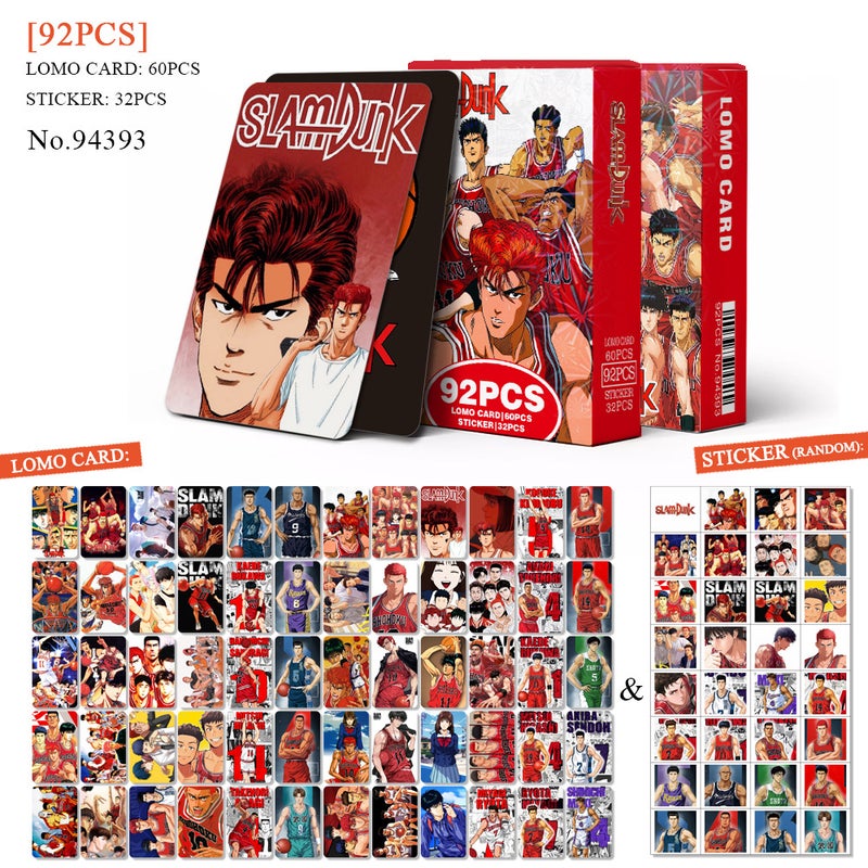 SLAM DUNK Lomocard & Sticker Set – 92PCS (60 Lomocards + 32 Random Stickers) | Aesthetic Photo Card Collection for Fans