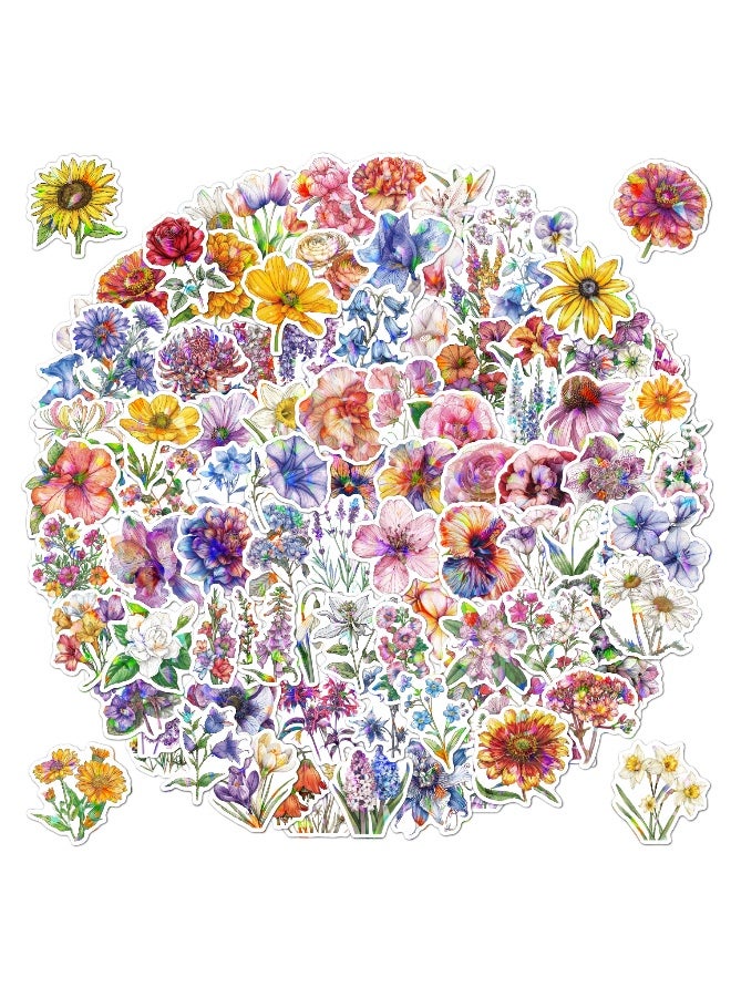 مجموعة من 100 قطعة من ملصقات الزهور، ملصقات جمالية ثلاثية الأبعاد لامعة لزجاجات المياه، ملصقات مقاومة للماء لأجهزة الكمبيوتر المحمول والهواتف ودفاتر القصاصات، هدايا زهور للبالغين والنساء والمراهقات والفتيات - Image 1