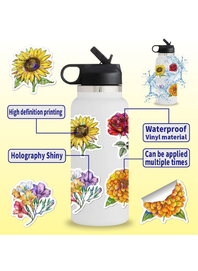 مجموعة من 100 قطعة من ملصقات الزهور، ملصقات جمالية ثلاثية الأبعاد لامعة لزجاجات المياه، ملصقات مقاومة للماء لأجهزة الكمبيوتر المحمول والهواتف ودفاتر القصاصات، هدايا زهور للبالغين والنساء والمراهقات والفتيات - Image 2