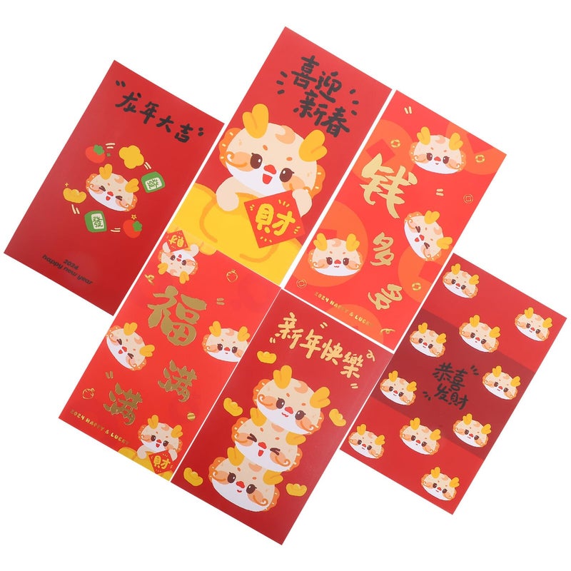 6pcs Chinese Red Envelopes Lucky Money Packets For Lunar New Year Dragon Year Celebration - Image 2