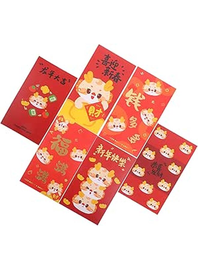 6pcs Chinese Red Envelopes Lucky Money Packets For Lunar New Year Dragon Year Celebration - Image 1