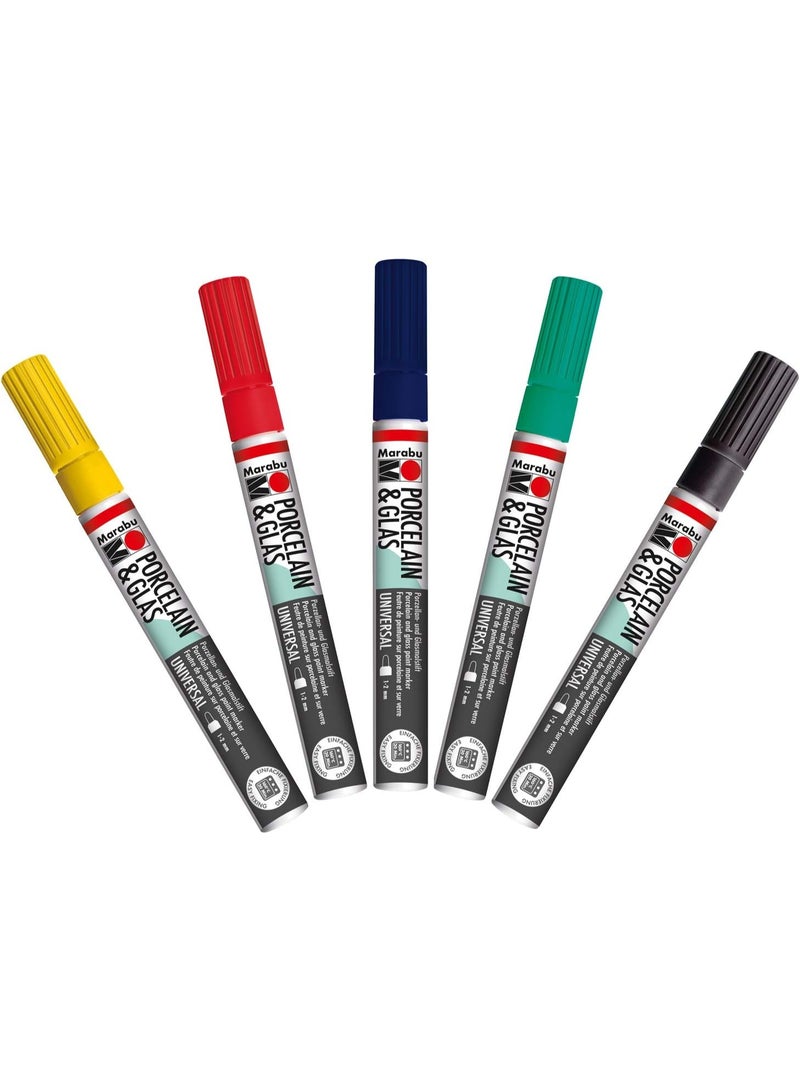 Marabu Universal Porcelain & Glas Painting Markers Basic 5Pc Blister Assortment 1-2 MM - Image 2