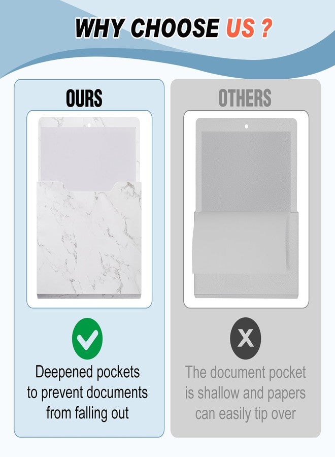 MotiMind 2 Pcs Magnetic File Holder White Marble Design Magazine Storage Wall Refrigerator Organizer Office Supplies Magnetic Paper Holder for Document Mail Magazine Letters Notebooks Organization - Image 3