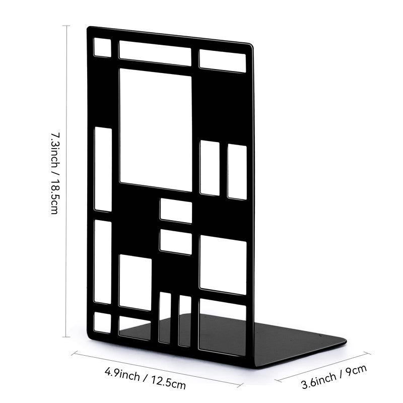 INNÃ”PLUS Book Ends, Bookends, Book Ends for Shelves, Bookends for Heavy Books, Book Divider Decorative Holder, Metal Heavy Duty Bookend Black 1 Pair, Abstract Art Desgin Book Stopper Supports for Office, Home - Image 4