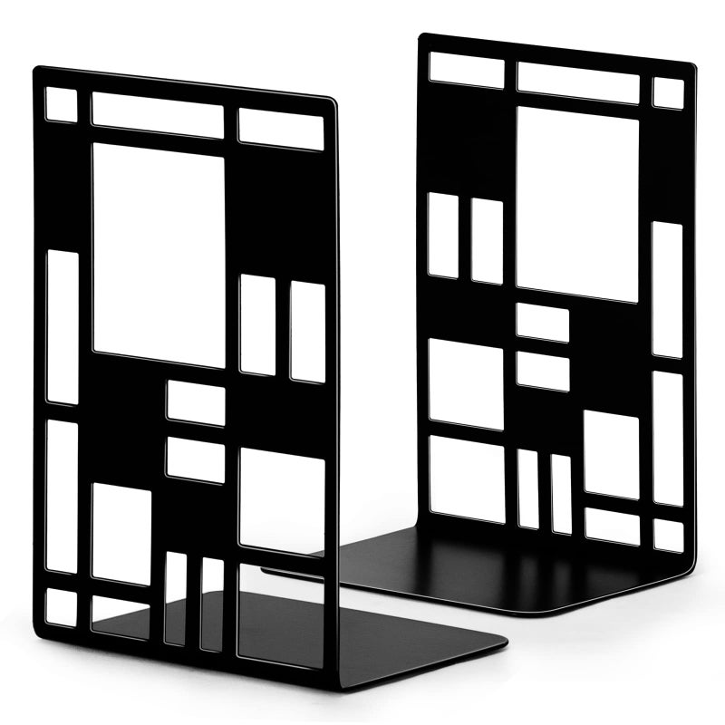 INNÃ”PLUS Book Ends, Bookends, Book Ends for Shelves, Bookends for Heavy Books, Book Divider Decorative Holder, Metal Heavy Duty Bookend Black 1 Pair, Abstract Art Desgin Book Stopper Supports for Office, Home - Image 1