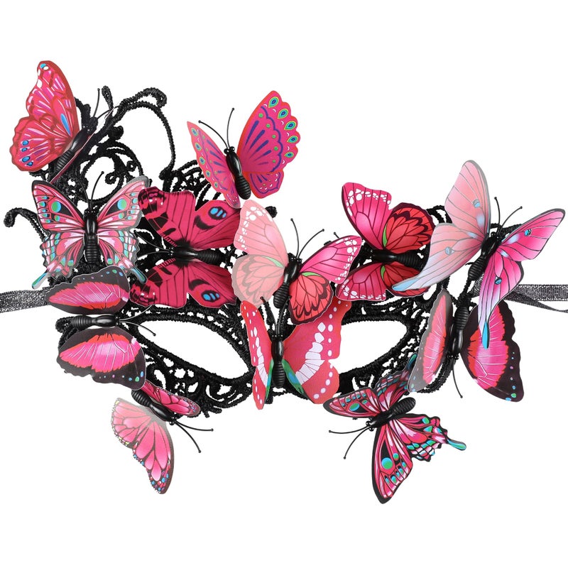 Zinniday Pink Butterfly Masquerade Mask - Renaissance Fairy MaskParty Renfaire Elf Mysterious Fantasy Mini Butterfly Eyemask for Women Lady Couples Halloween Ball Prom - Image 1