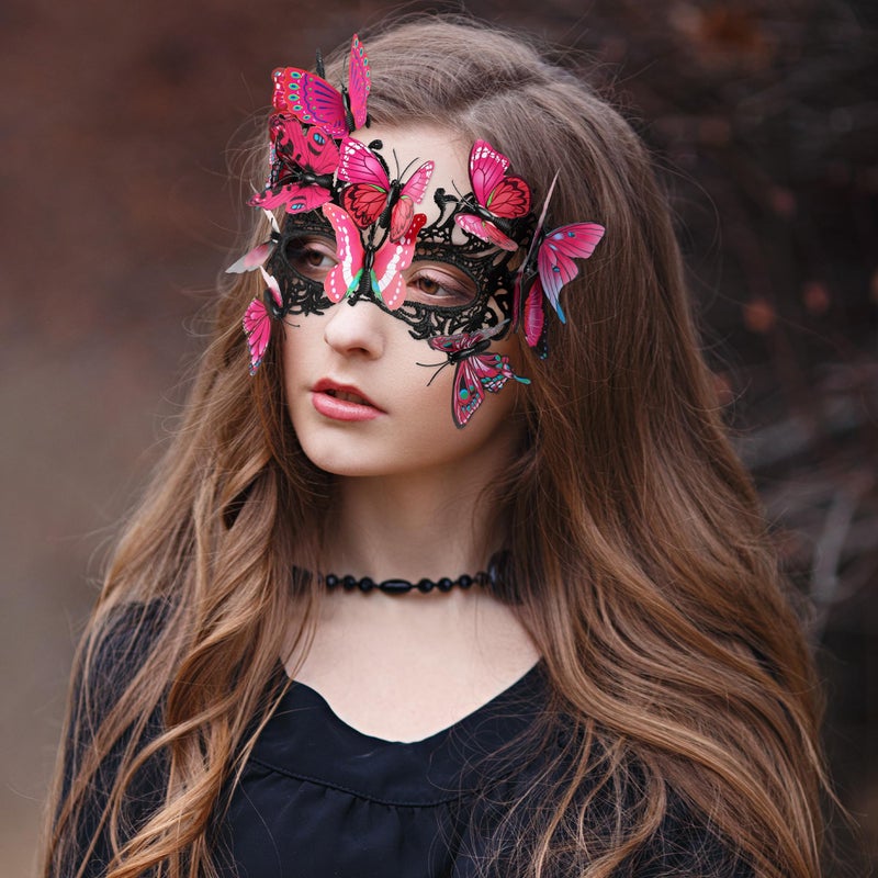 Zinniday Pink Butterfly Masquerade Mask - Renaissance Fairy MaskParty Renfaire Elf Mysterious Fantasy Mini Butterfly Eyemask for Women Lady Couples Halloween Ball Prom - Image 2