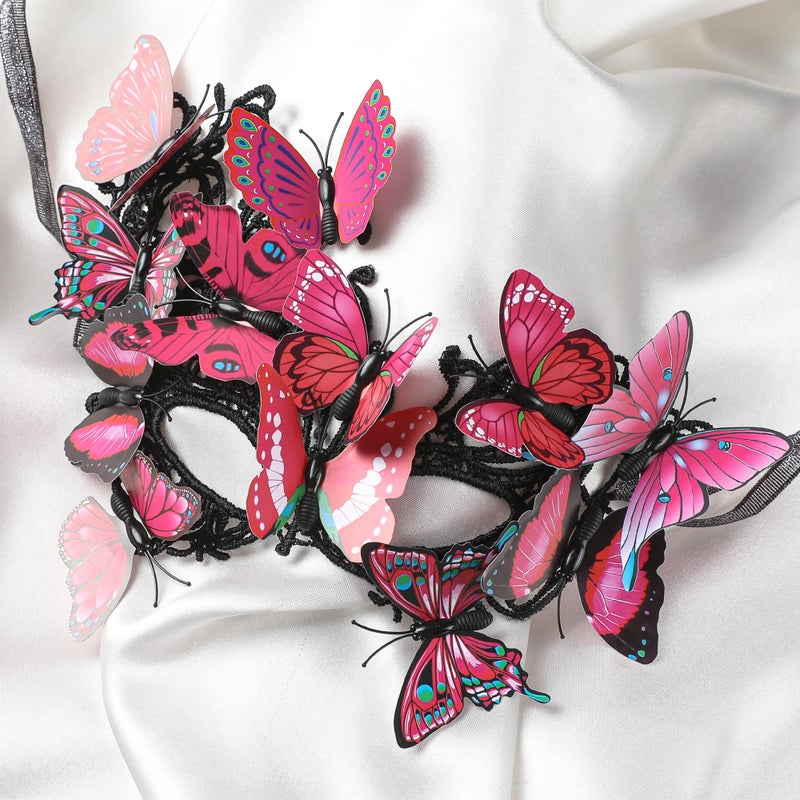 Zinniday Pink Butterfly Masquerade Mask - Renaissance Fairy MaskParty Renfaire Elf Mysterious Fantasy Mini Butterfly Eyemask for Women Lady Couples Halloween Ball Prom - Image 3