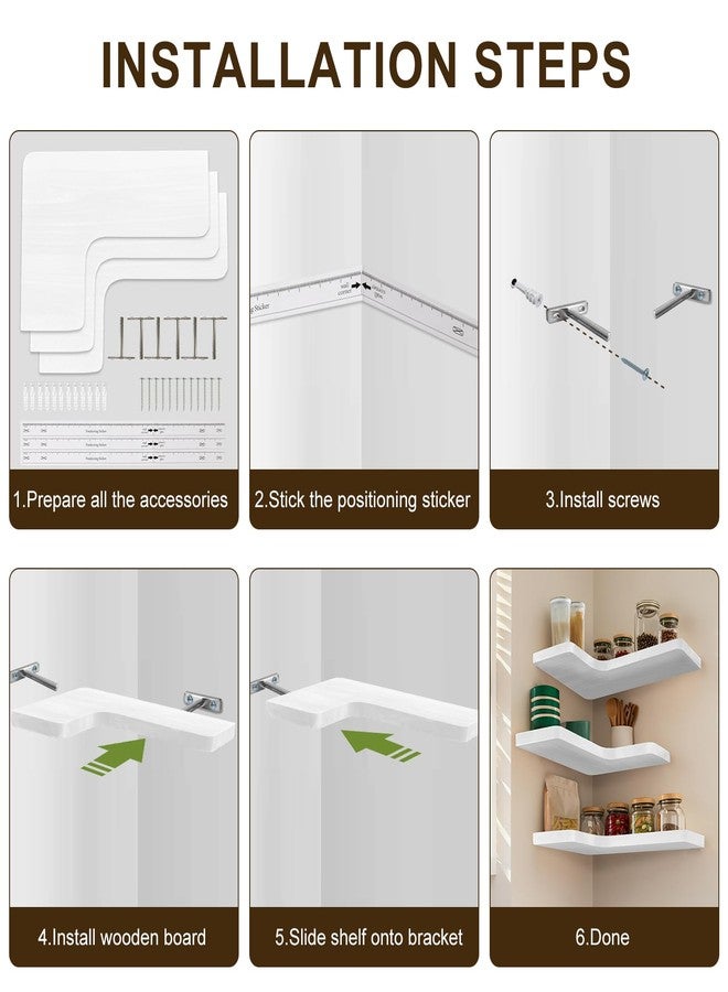 jubilander Floating Corner Shelves Set of 3, Solid Wood Picture Wall Shelf, Floating Shelves for Storage for Bedroom Kitchen Bathroom Living Room (White) - Image 3