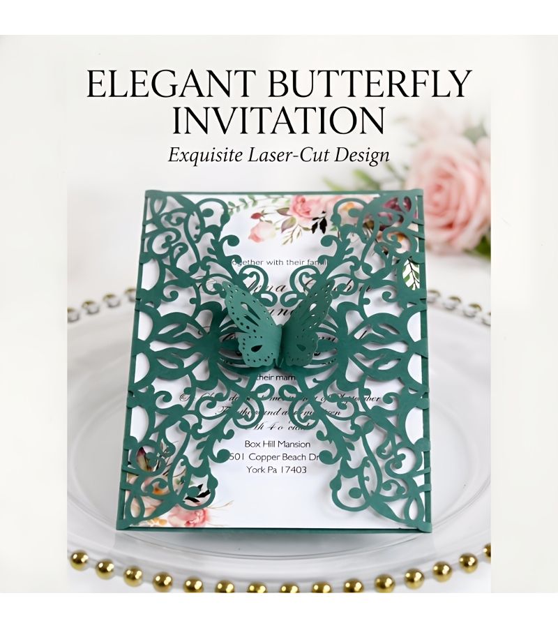 Glitter Lapis Butterfly Wedding Invitation Set 50pcs for Celebrations Birthday and Holiday - Image 4