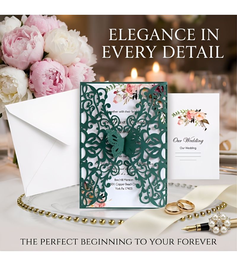 Glitter Lapis Butterfly Wedding Invitation Set 50pcs for Celebrations Birthday and Holiday - Image 2