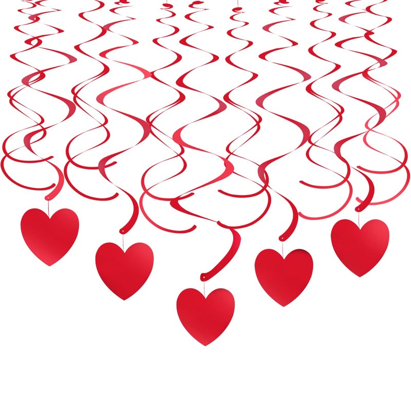 WEVEN Red Heart Hanging Swirls Party Streamer Spiral Decorations for Wedding Valentine's Day Mother's Day, Pack of 30 - Image 1