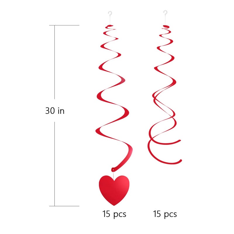 WEVEN Red Heart Hanging Swirls Party Streamer Spiral Decorations for Wedding Valentine's Day Mother's Day, Pack of 30 - Image 2