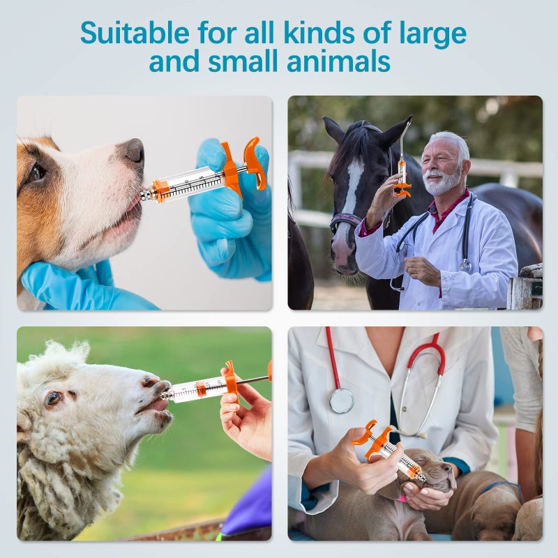 Tondiamo 2 Pieces Syringe with 2 Drench Nozzle Adjustable Dosage Reusable Drench Gun Syringe for Sheep, Goats (Orange,20 ml) - Image 5
