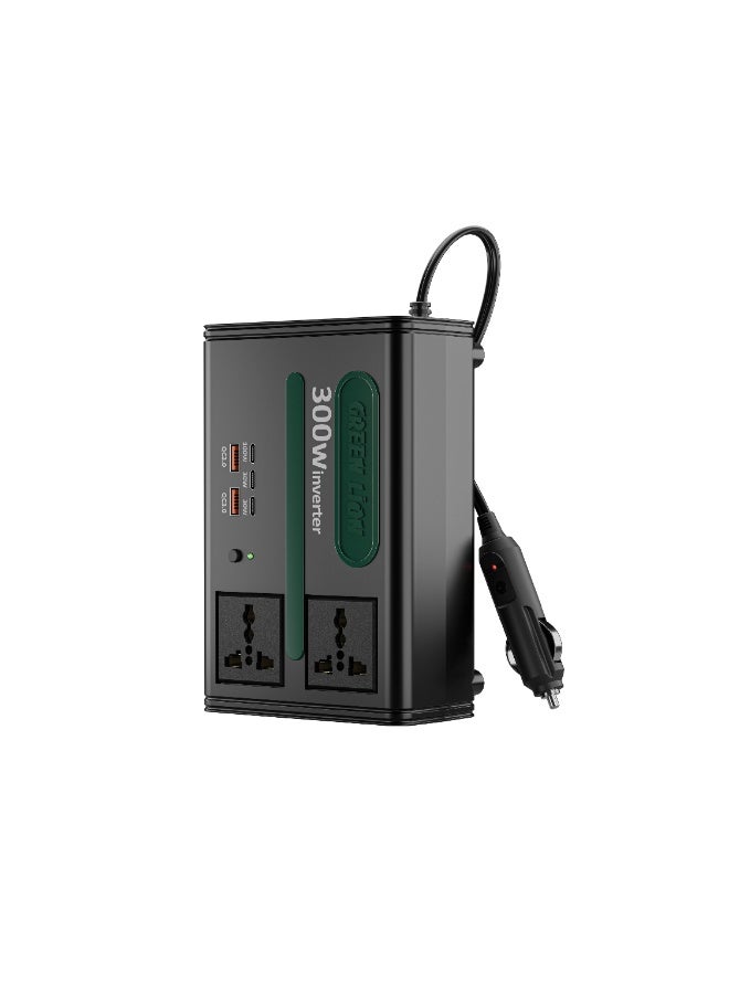 GREEN LION GC-300 Car Inverter DC to AC Converter / 300W Power / 7-in-1 Multi-Port Charging with 2 USB-A, 3 USB-C Ports / Built-in Cooling Fan & Safety Fuse - Image 1