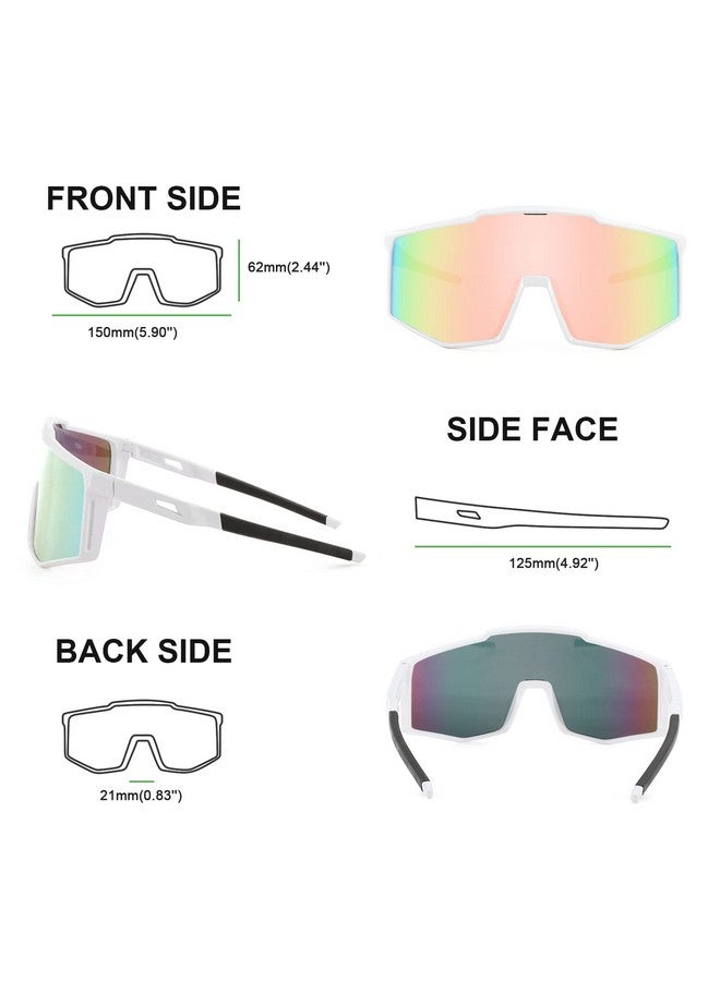 Karsaer Karsaer Sports Sunglasses Wraparound Glasses 80S Visor Shield Baseball Sunglasses For Youth Kids Teens B5095, Uv Protected, White Frame & Pink-Mirrored Lens  - Image 5