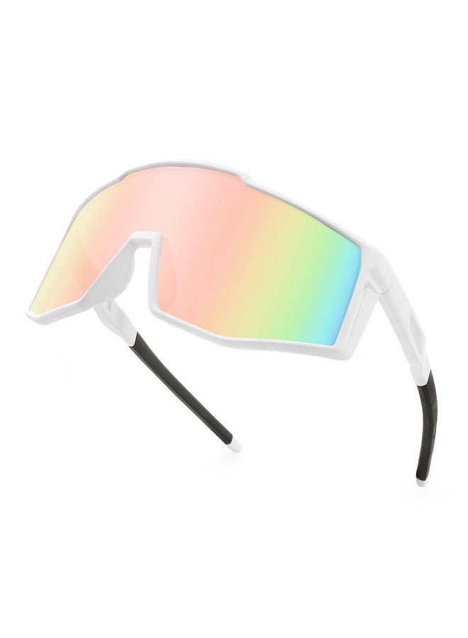 Karsaer Karsaer Sports Sunglasses Wraparound Glasses 80S Visor Shield Baseball Sunglasses For Youth Kids Teens B5095, Uv Protected, White Frame & Pink-Mirrored Lens  - Image 4