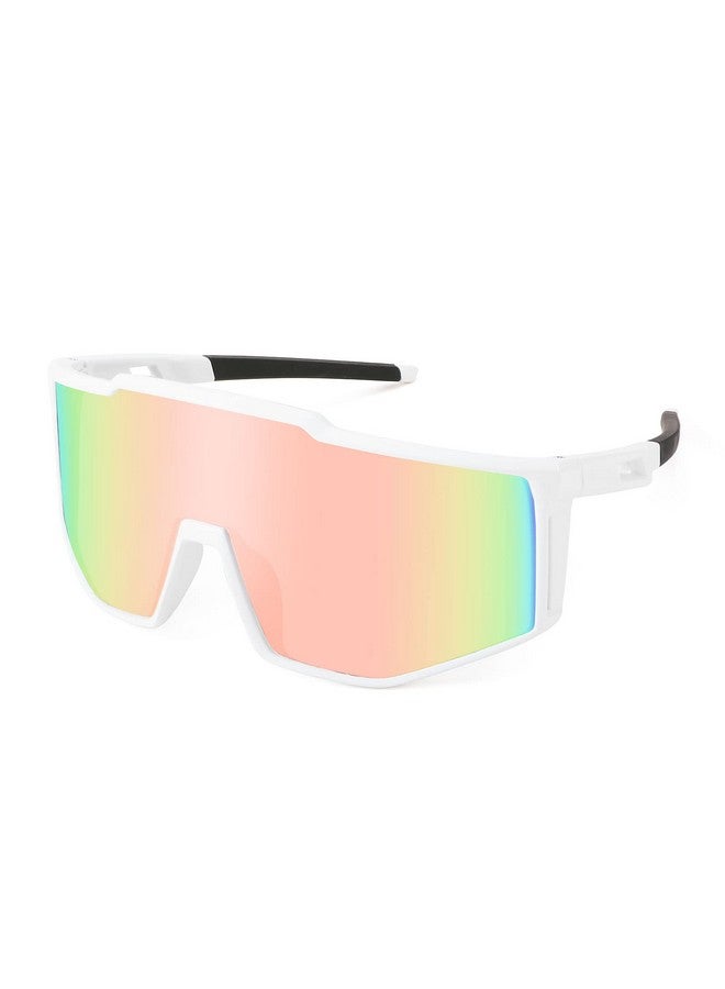 Karsaer Karsaer Sports Sunglasses Wraparound Glasses 80S Visor Shield Baseball Sunglasses For Youth Kids Teens B5095, Uv Protected, White Frame & Pink-Mirrored Lens  - Image 1