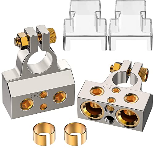 SUNMORN Heavy Duty Car Battery Connectors, 0/2/4/6/8/10 AWG, Top Post Multiple Battery Terminals (Silver) - Image 1