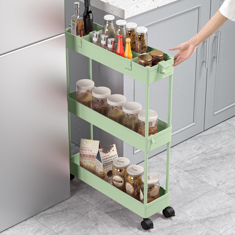 SPACELEAD Slim Storage Cart 3 Tier,Bathroom Organizer Rolling Utility,Mobile Shelving Unit Slide Out for Office, Kitchen, Laundry Room & Narrow Placesï¼ŒGreen - Image 4