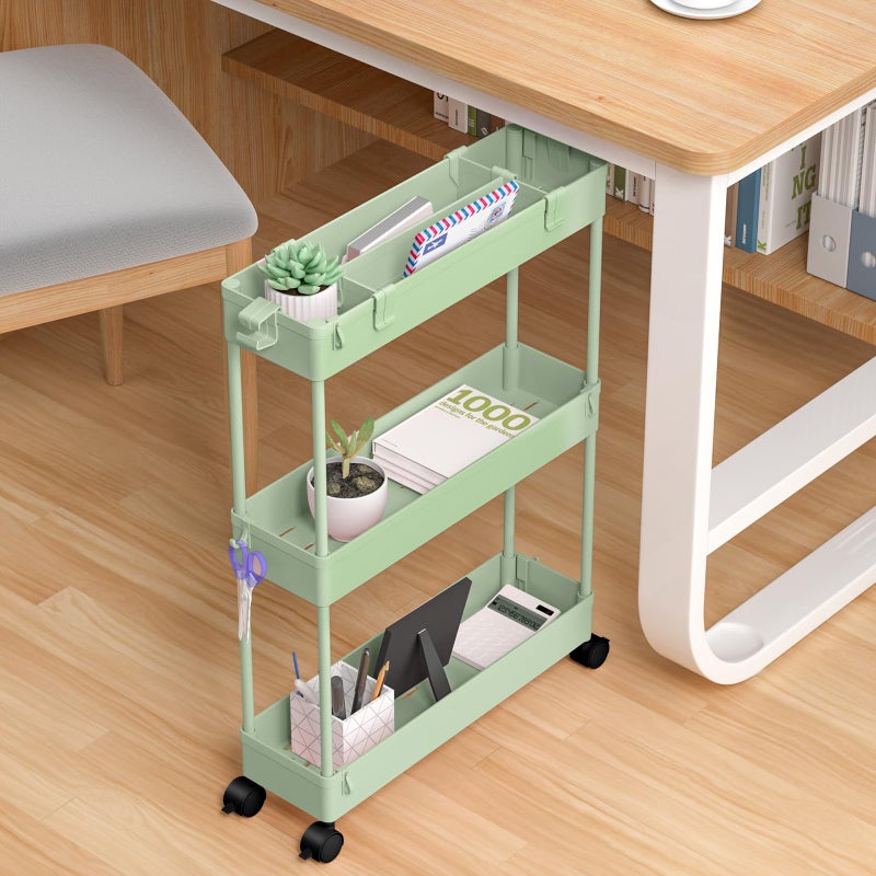 SPACELEAD Slim Storage Cart 3 Tier,Bathroom Organizer Rolling Utility,Mobile Shelving Unit Slide Out for Office, Kitchen, Laundry Room & Narrow Placesï¼ŒGreen - Image 5