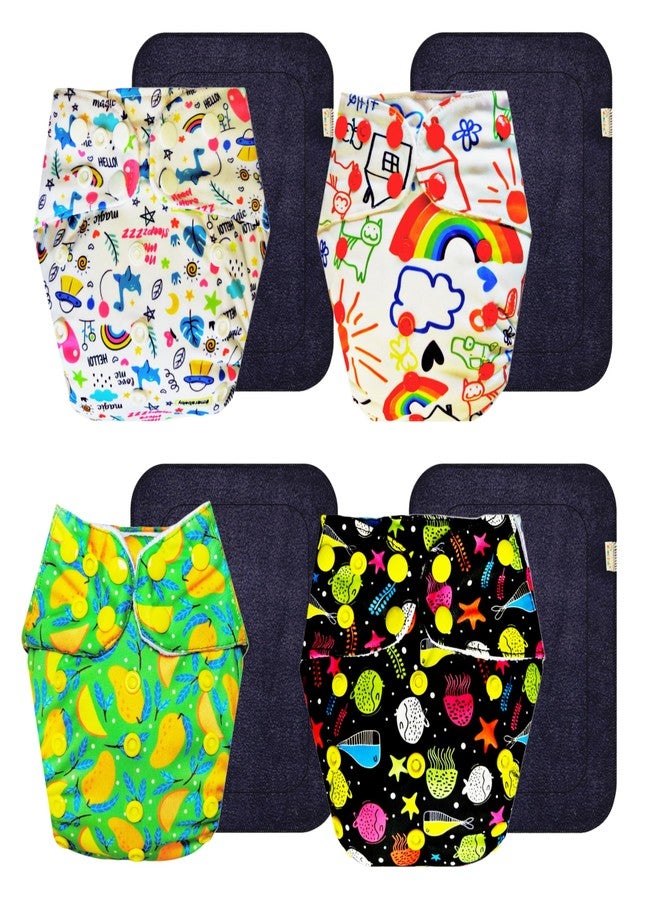 Dumbledo Premium Cloth Diaper with Gray Insert (Pack of 4) | Dry Feel and Comfortable | Breathable | Easy to Clean | Perfect for Indian Summers | 3 Months - 3 Years | Unisex Baby - Image 1