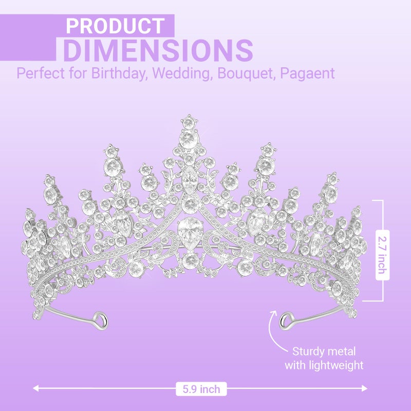 Queenship Tiara Crown for Women, Queen Tiara for Birthday Prom Bridal Party Custome Silver - Image 2