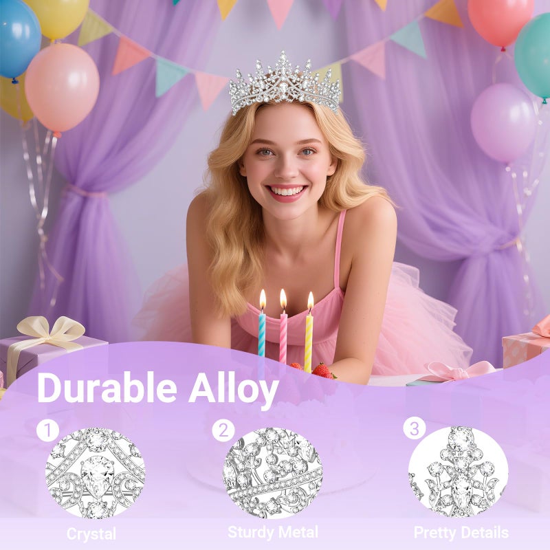 Queenship Tiara Crown for Women, Queen Tiara for Birthday Prom Bridal Party Custome Silver - Image 3