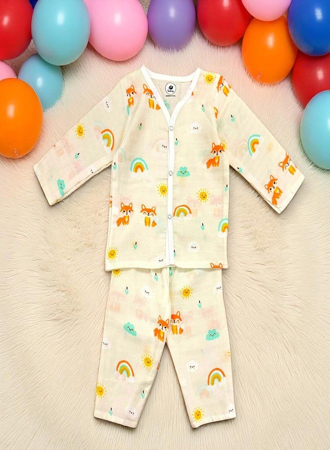 TEETAR Kids Muslin Cotton Night Suit - Pack of 1, Breathable & Ultra-Soft Pajama Set - Comfortable Unisex Sleepwear for Babies & Toddlers - Safe & Gentle Fabric (Little Foxie, 12 Months - 18 Months) - Image 5
