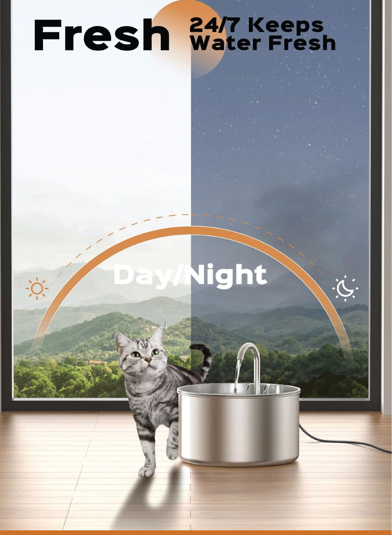 Water Fountain 304 Stainless Steel, 2L Automatic Water Dispenser with Ultra-Quiet Pump with Filters Drinking Bowl for Cats - Image 2