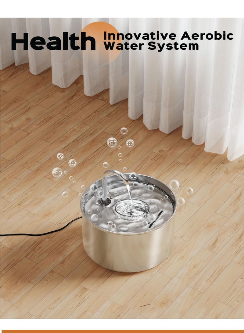 Water Fountain 304 Stainless Steel, 2L Automatic Water Dispenser with Ultra-Quiet Pump with Filters Drinking Bowl for Cats - Image 3