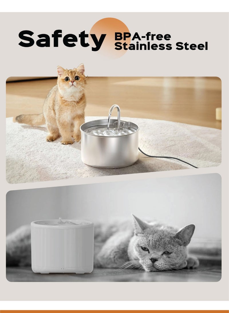 Water Fountain 304 Stainless Steel, 2L Automatic Water Dispenser with Ultra-Quiet Pump with Filters Drinking Bowl for Cats - Image 5