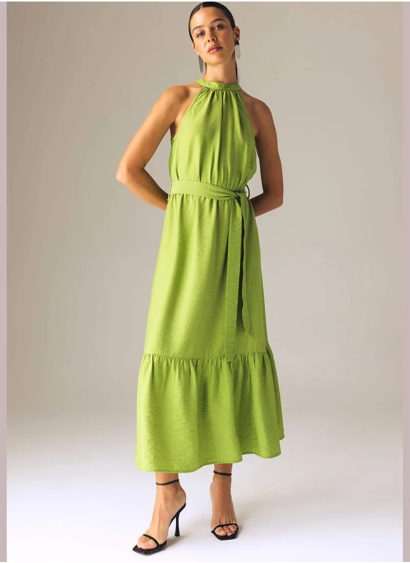 DeFacto High Neck Sleeveless Poplin Midi Dress