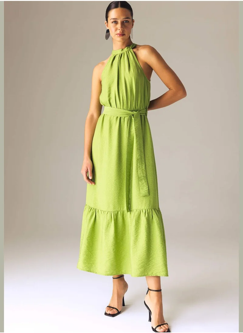 DeFacto High Neck Sleeveless Poplin Midi Dress