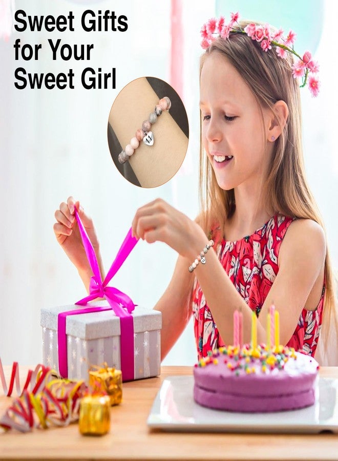 Chuchoter 8 Year Old Girl Birthday Gifts,Pink Zebra Natural Stone Sweet Heart Beaded Bracelets For Girls Daughter Granddaughter Niece Happy Birthday Gifts (8 year old girl) - Image 3