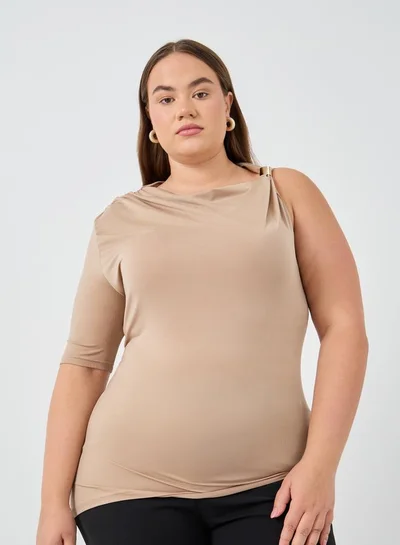 Styli Plus Size Solid One Sleeve Top