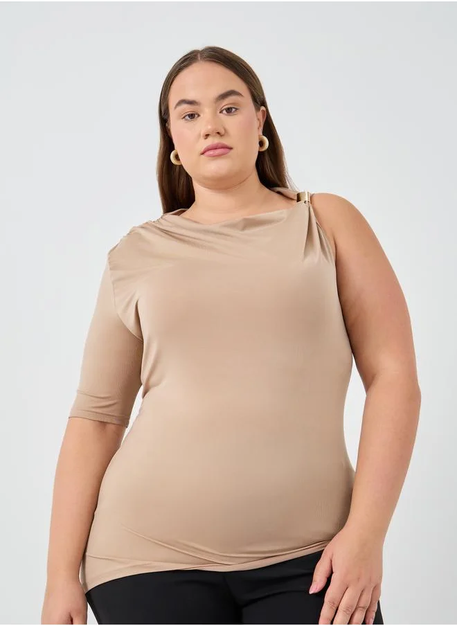 ستايلي Styli Plus Size Solid One Sleeve Top