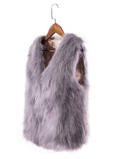 Loquat Women's Imitation Fox Fur Warm Vest Grey  - Image 3