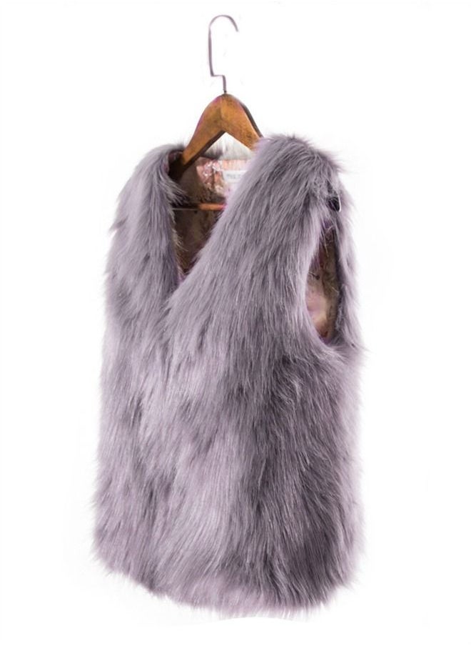 Loquat Women's Imitation Fox Fur Warm Vest Grey  - Image 3