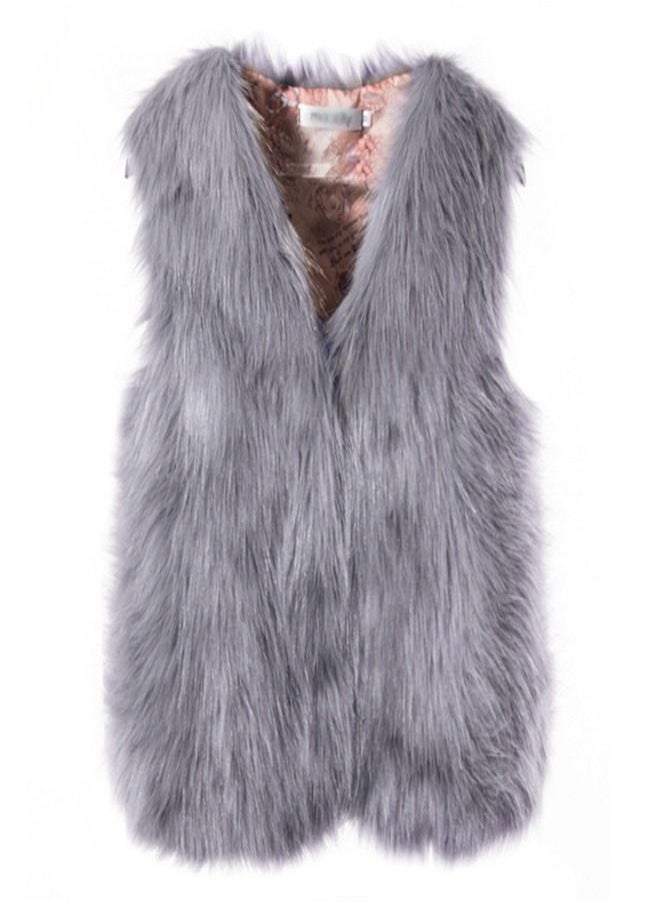 Loquat Women's Imitation Fox Fur Warm Vest Grey  - Image 1