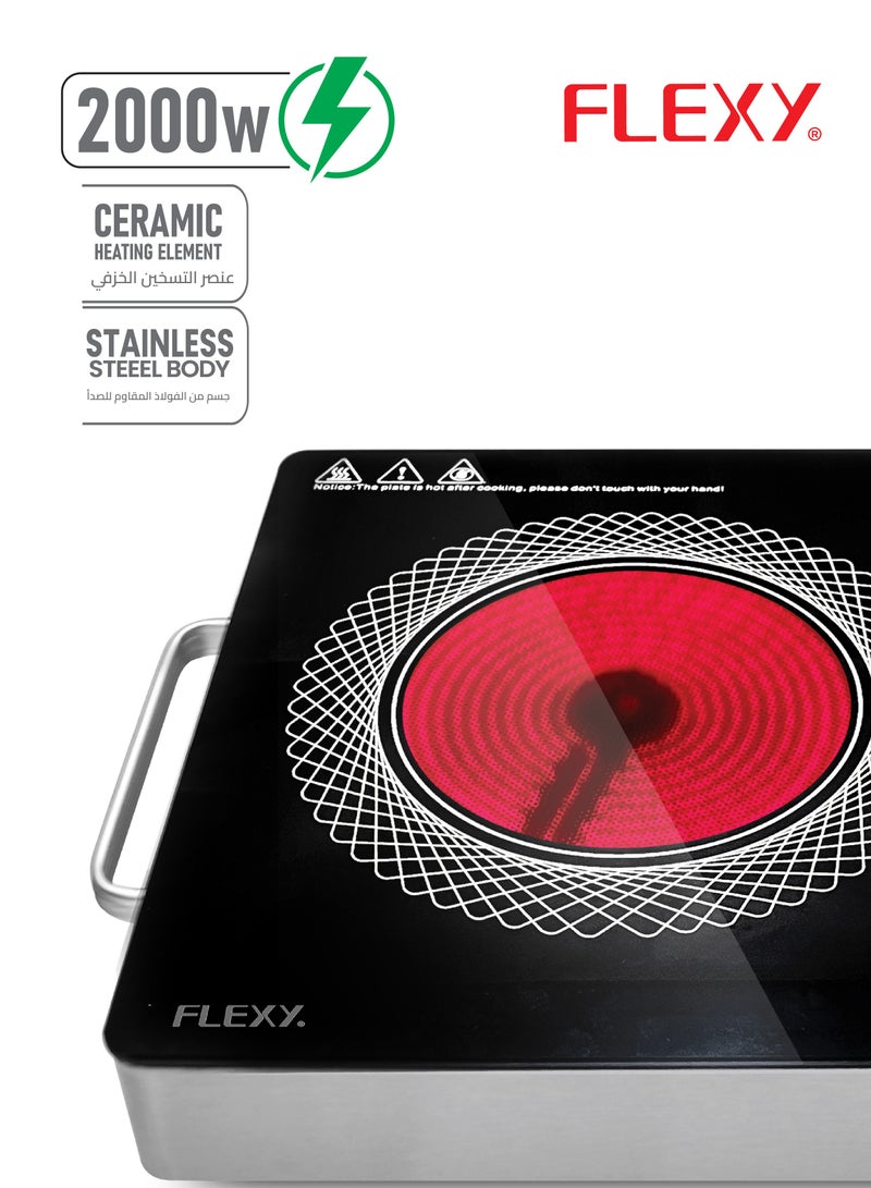 Flexy "Flexy 2000W Infrared Cooker – Ceramic Heating, Touch Control, Adjustable Timer & Watts, Preset Menus, Digital Display, Stainless Steel, 2-Year Warranty"  - Image 3