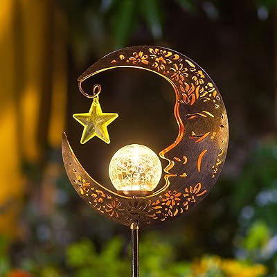Hapjoy Solar Lights Outdoor Decor Moon Lantern for Patio,Lawn or Pathway Moon Decorations Crackle Glass Globe Stake - Image 1