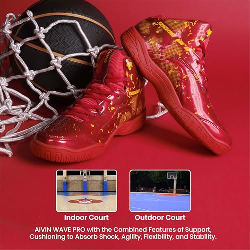 Aivin Wave Pro Men's Basketball Shoes for Men, Durable Rubber Sole, Indoor & Outdoor Court Shoes, Soft Cushion NR EVA Inner Insole, High-Performance Footwear for Basketball (Red/Yellow, UK Footwear Size System, Adult, Men, Numeric, Medium, 10) - Image 4