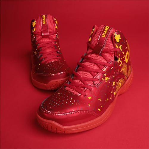 Aivin Wave Pro Men's Basketball Shoes for Men, Durable Rubber Sole, Indoor & Outdoor Court Shoes, Soft Cushion NR EVA Inner Insole, High-Performance Footwear for Basketball (Red/Yellow, UK Footwear Size System, Adult, Men, Numeric, Medium, 10) - Image 2